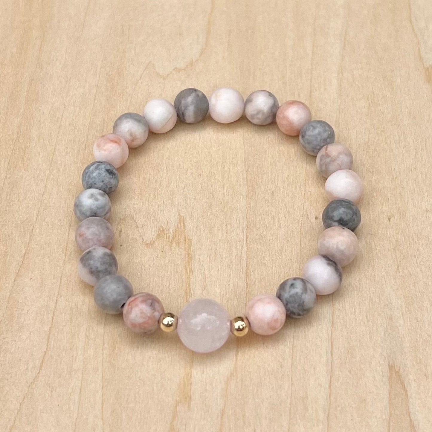 Pink Zebra & Rose Quartz Bracelet